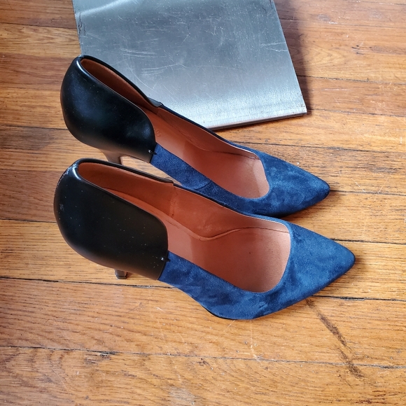 Madewell Shoes - Madewell Maddie Blue Suede and Black Leather Heels